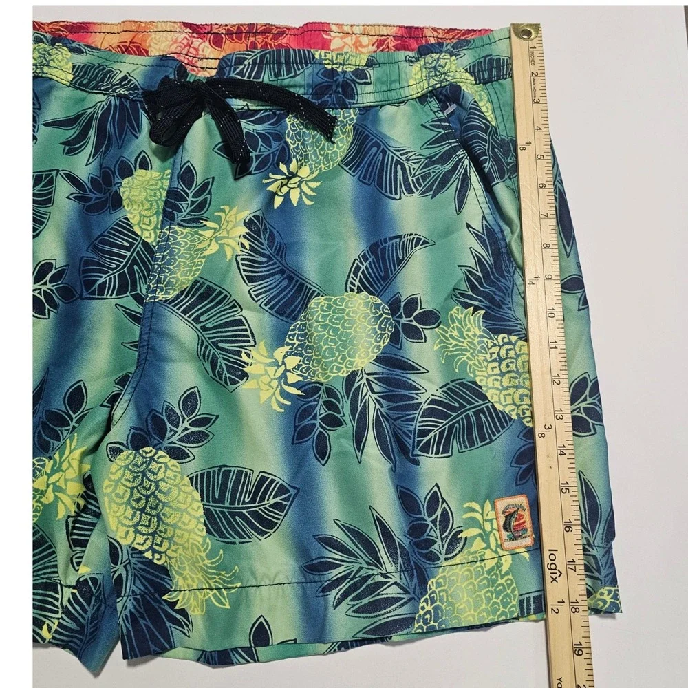 Tommy Bahama Mens Blue Green Pineapple Tropical Print Swim Trunks Mesh Lined L